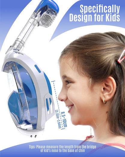 G2RISE® Schnorchelmaske Kinder, tauchermaske vollgesichtsmaske, CO2-sichere, Anti-Beschlag und Trockenoberteil Schnorchel Vollmaske