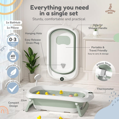 Faltbar Baby Badewanne Mit Rutschfestem Badekissen - Babywanne XXL Mit Baby Badewannensitz & Badethermometer - Von Der Geburt Bis 3 Jahre - Baby Bathtub - Geburtsgeschenke Für Mädchen & Jungen