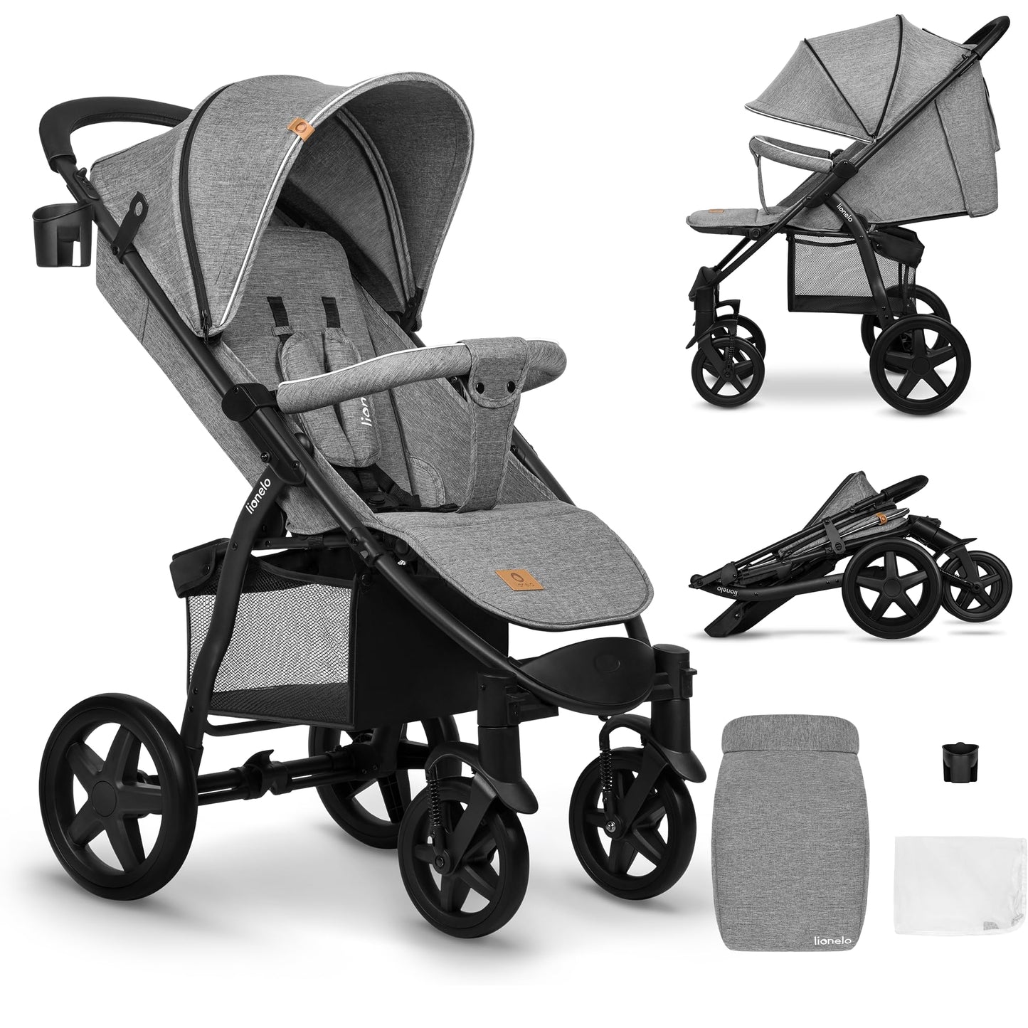 LIONELO Annet Plus Buggy up to 22 kg with Reclining Function, Small Folding Pushchair with Accessories, EVA Foam Wheels, Mosquito Net, Foot Cover Drink Holder, Basket Dreamin