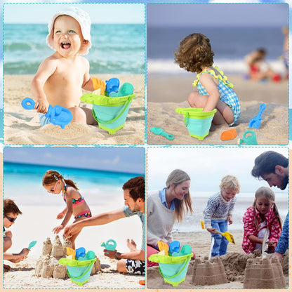 Euakee Sand Toy for Children, 11 Pieces Sand Toys with Foldable Bucket, Sanity Toy Set, Sand Toy Beach, Sandpit Toy for Children 3 4 5 6 7 Years (Orange)