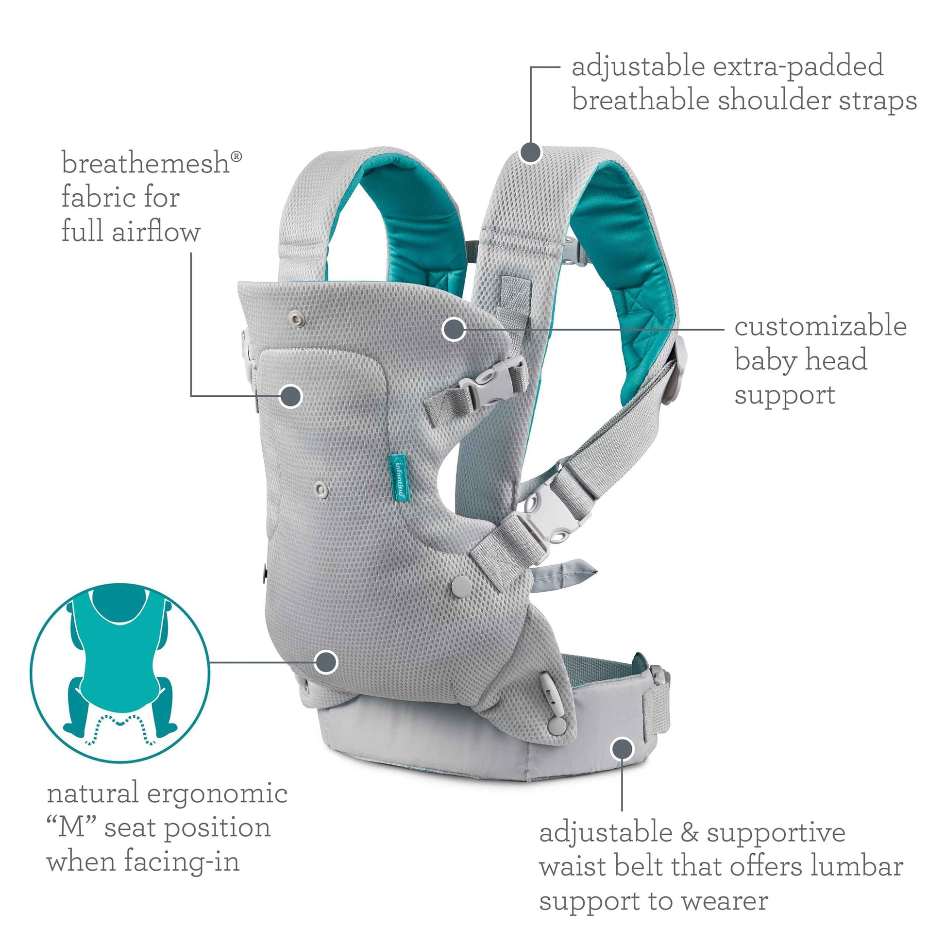 Infantino Flip Advanced 4-in-1 Babytrage, Ergonomisch, Umwandelbar, mit Blickrichtung Nach Innen und Außen, Vorne und Hinten Tragbar für Neugeborene bis Kleinkinder von 3,6-14,5 kg, Grau