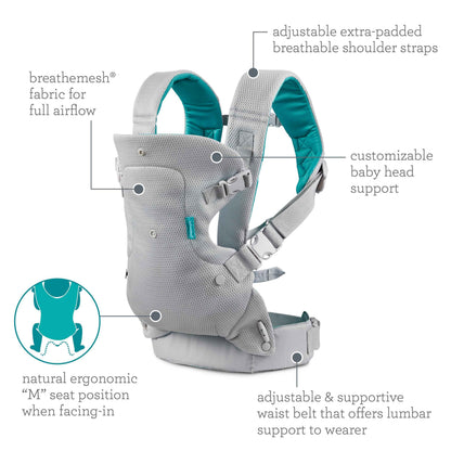 Infantino Flip Advanced 4-in-1 Babytrage, Ergonomisch, Umwandelbar, mit Blickrichtung Nach Innen und Außen, Vorne und Hinten Tragbar für Neugeborene bis Kleinkinder von 3,6-14,5 kg, Grau
