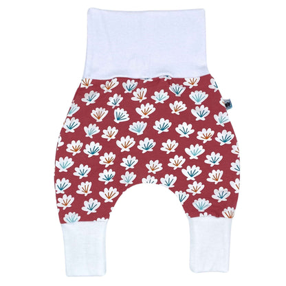 Baby Baggy Trousers, Girls' Handmade Cotton Jersey Grow Trousers, Sizes 50-74, 68-86, 92-104 (Wild Flowers, 50-74)