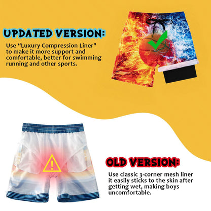 Fanient Badehose Jungen Schwimmshorts - 2 in 1 Badeshorts mit Kompression Liner für optimalen Komfort