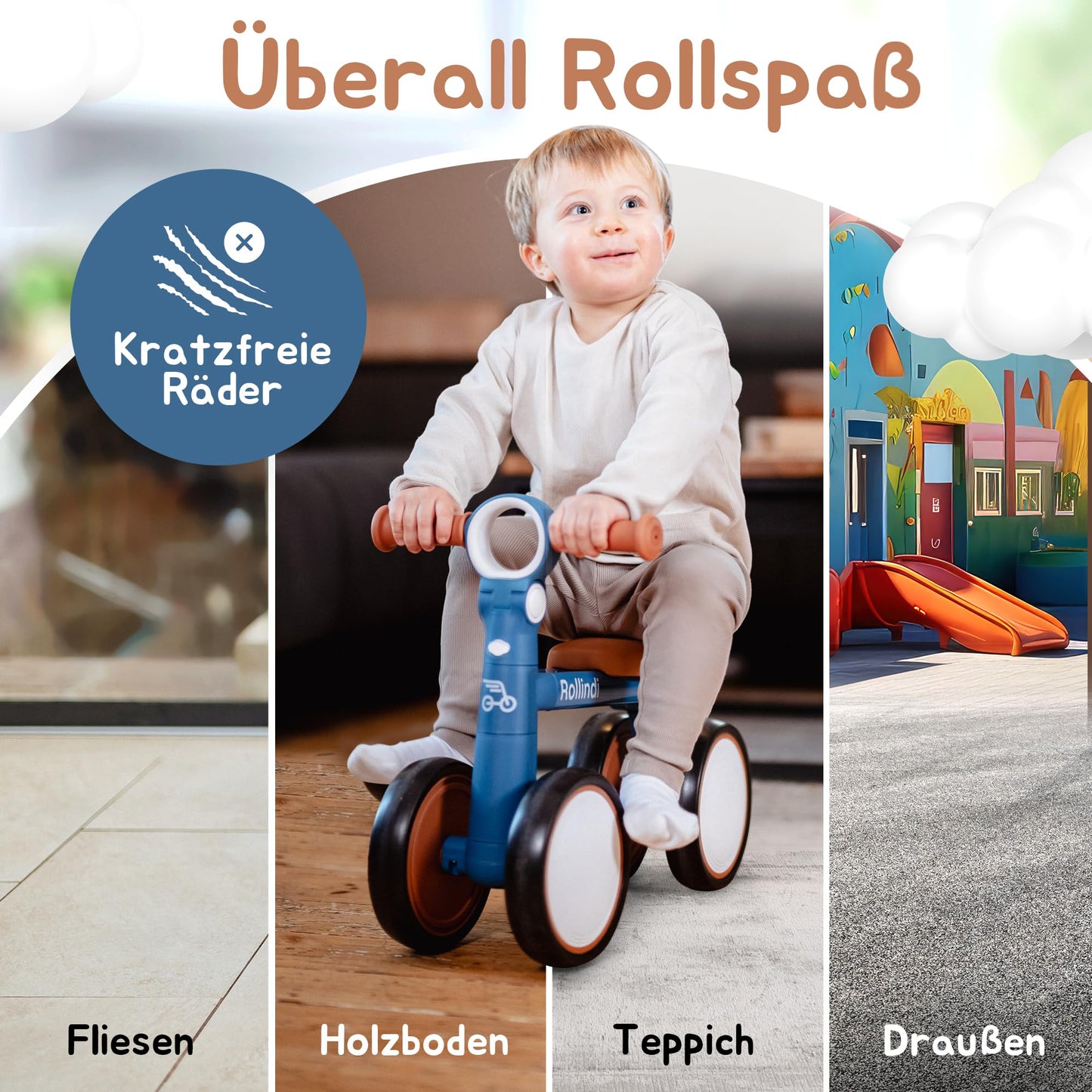 Rollindi Kinder Laufrad ab 1 Jahr [Mitwachsend] Kippsicher Leicht Lauflernrad Baby Fahrrad Rutschauto Jungen und Mädchen von 12-36 Monate | Neues Modell, Blau - Meloni2