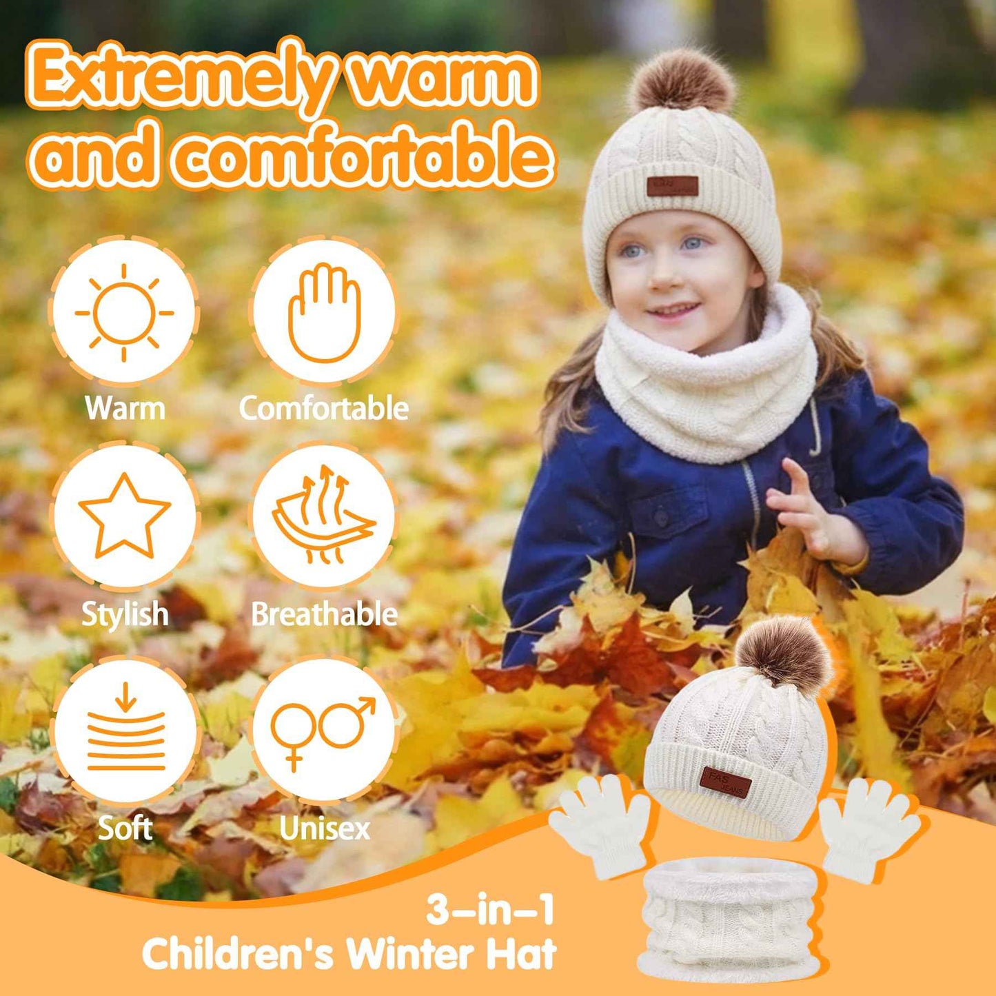 3-in-1 Children's Winter Hat Scarf Gloves Set