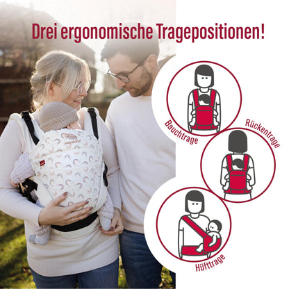 manduca XT Babytrage - Verstellbarer Sitz, der mitwächst - Vom Neugeborenen bis zum Kleinkind - Babytrage aus Bio-Baumwolle mit 3 Tragemöglichkeiten
