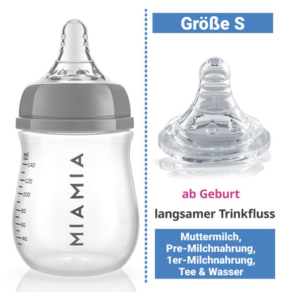 MiaMia 13-tlg. Babyflaschen Set – 6 Flaschen mit Silikon-Trinksaugern | Inkl. Milchpulverportionierer, Bürste & Abtropfständer | BPA-frei, Anti-Kolik & spülmaschinenfest | 2x 140 ml & 4x 260 ml - Meloni2