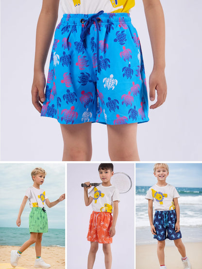 CALBOUNT Boys' Swimming Shorts Printed Quick Dry Swim Shorts with Inner Shorts 
