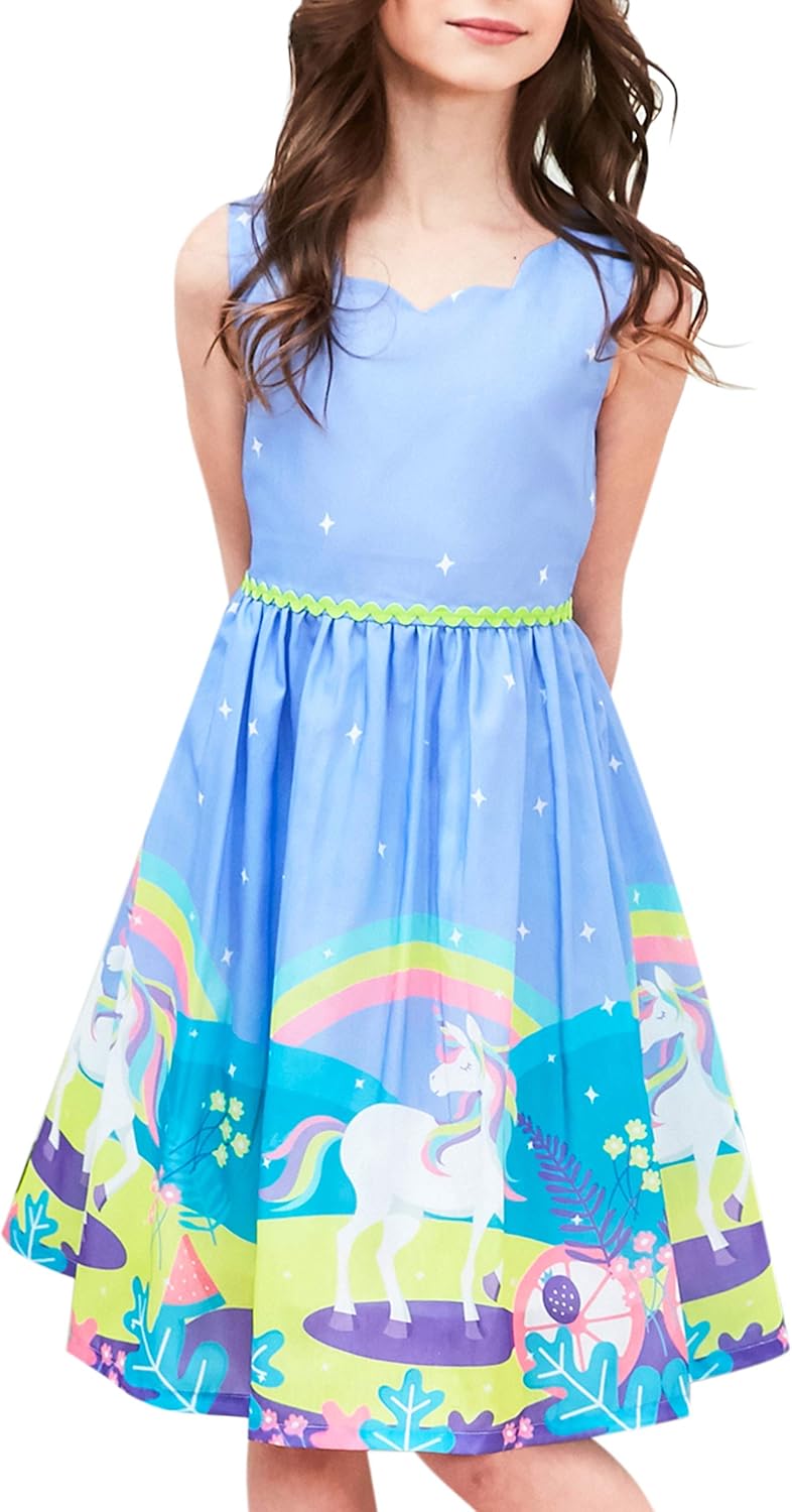 Sunny fashion girls' sleeveless polka dot dress rose garden green print size