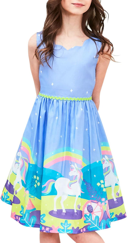 Sunny fashion girls' sleeveless polka dot dress rose garden green print size