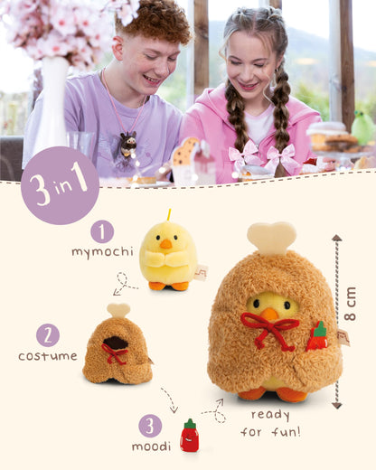 NICI Kuscheltier Küken Tschieps 8cm mit Chilisoße & Hähnchenkeulekostüm in Geschenkbox - gelb - Stofftier aus weichem Plüsch, Plüschtier zum Kuscheln und Spielen, für Kinder & Erwachsene - 61653