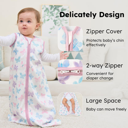 FIEMOL Baby Sleeping Bag 2.5 Tog 0-6 Months, Winter Cotton Newborn Baby Sleeping Bag, Wearable Blanket for Infants and Toddlers, 2-Way Zip Sleeping Bag, 67 cm, Rainbow