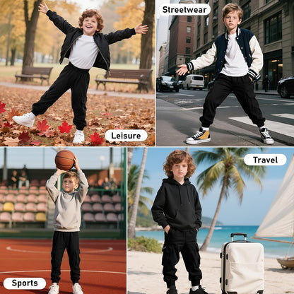 Cargohose Jungen Elastische Taille Kinder Jogginghose für 6-13 Jahre | Weich Atmungsaktiv Cargo Jogger Hose, Taschen, Frühling Herbst Sporthose Freizeithose, Outdoor Streetwear, Gr.116-158