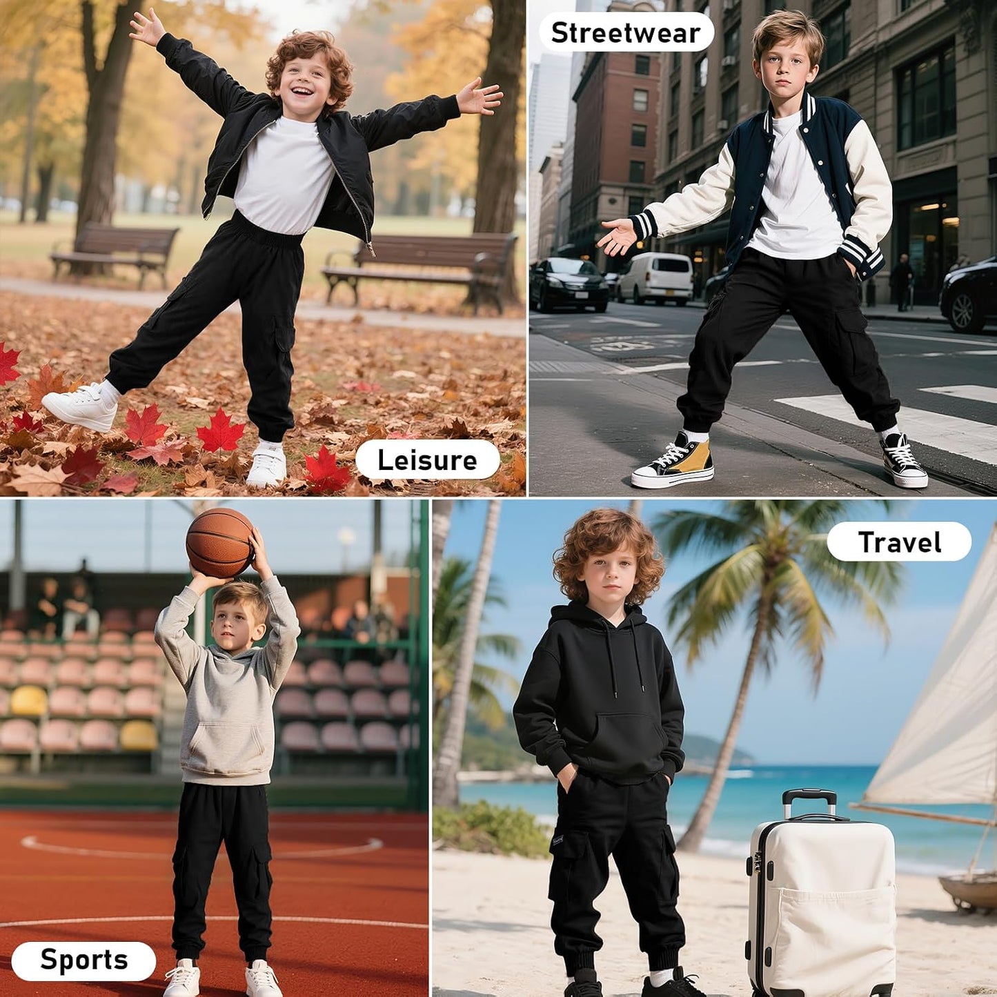 Cargohose Jungen Elastische Taille Kinder Jogginghose für 6-13 Jahre | Weich Atmungsaktiv Cargo Jogger Hose, Taschen, Frühling Herbst Sporthose Freizeithose, Outdoor Streetwear, Gr.116-158