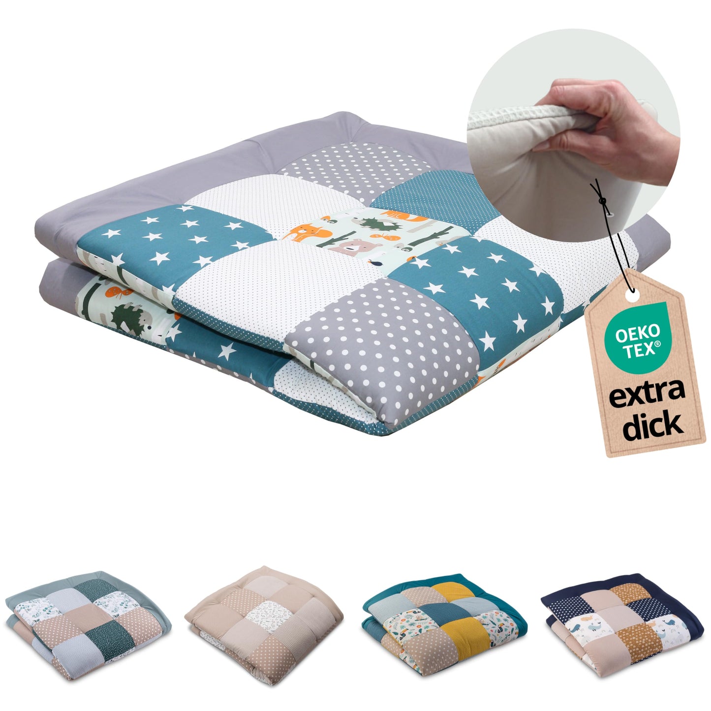 ULLENBOOM Krabbeldecke für Baby 100x100 cm, 100% OEKO-TEX Materialien, Made in EU, Dick & weich gepolstert, Sandblume - ideal als Babydecke, Laufgittereinlage & Spieldecke Baby - Meloni2