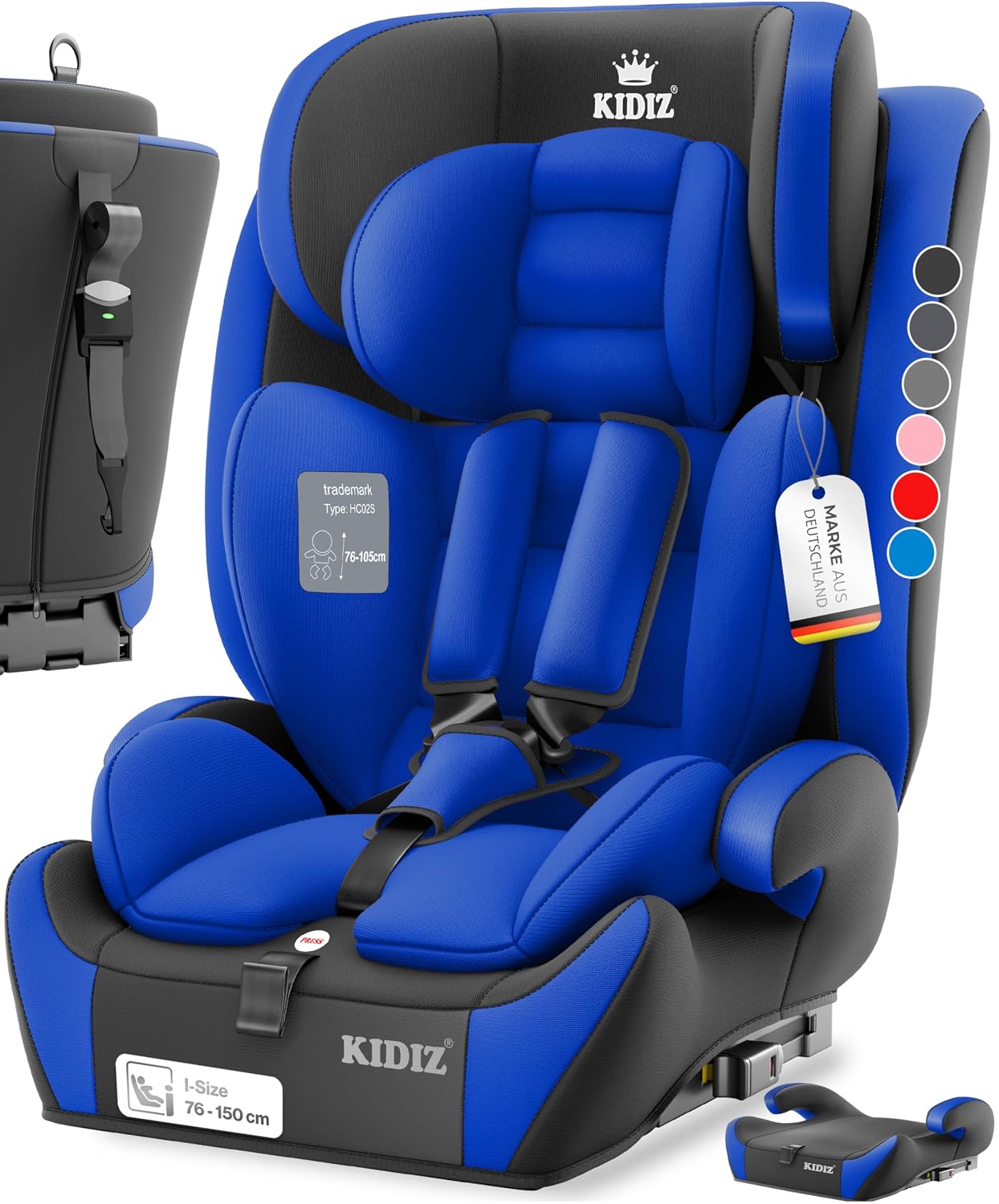 Autokindersitz mit Isofix i-Size R129 100-150cm bis 12 Jahre, Kinderautositz Gruppe 1/2/3, mitwachsender Kindersitz, 5-Punkt-Gurt & höhenverstellbare Kopfstütze, Sitzerhöhung Auto, Schwarz
