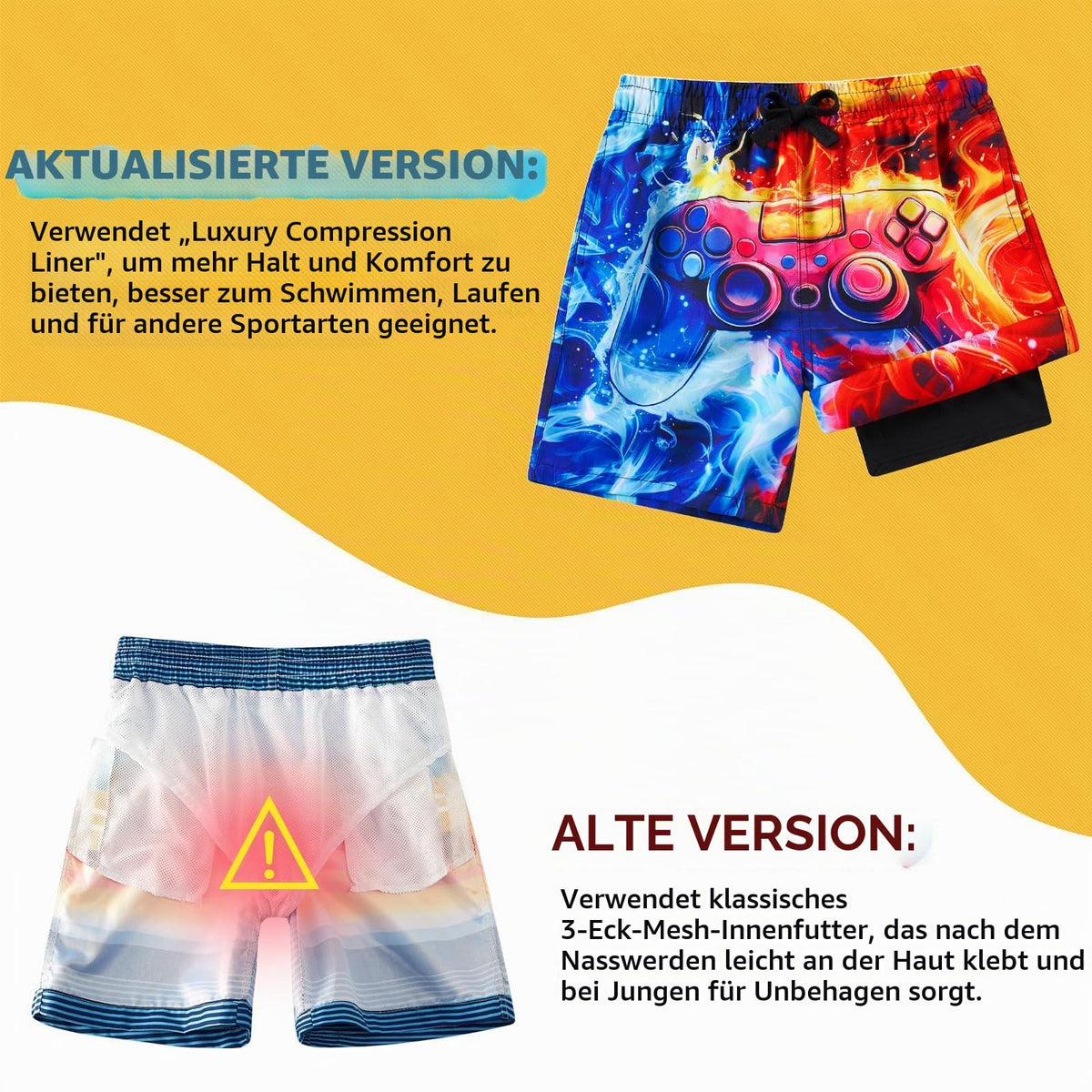 Fanient Badehose Jungen Schwimmshorts - 2 in 1 Badeshorts mit Kompression Liner für optimalen Komfort