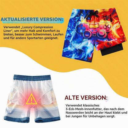 Fanient Badehose Jungen Schwimmshorts - 2 in 1 Badeshorts mit Kompression Liner für optimalen Komfort