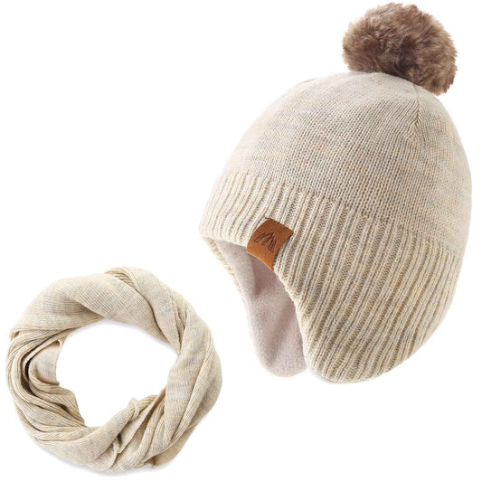AHAHA Girls' Winter Hat, Earflap Beanie, Pompom Knitted Hats