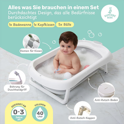Faltbar Baby Badewanne Mit Rutschfestem Badewannensitz - Babywanne Xxl Mit Badethermometer - Von Der Geburt Bis 3 Jahre - Baby Bathtub - Babygeschenk - Geburtsgeschenke Für Mädchen & Jungen
