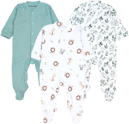 TupTam Baby Jungen Schlafstrampler Langarm Strampler Schlafanzug mit Fuß 3er Pack