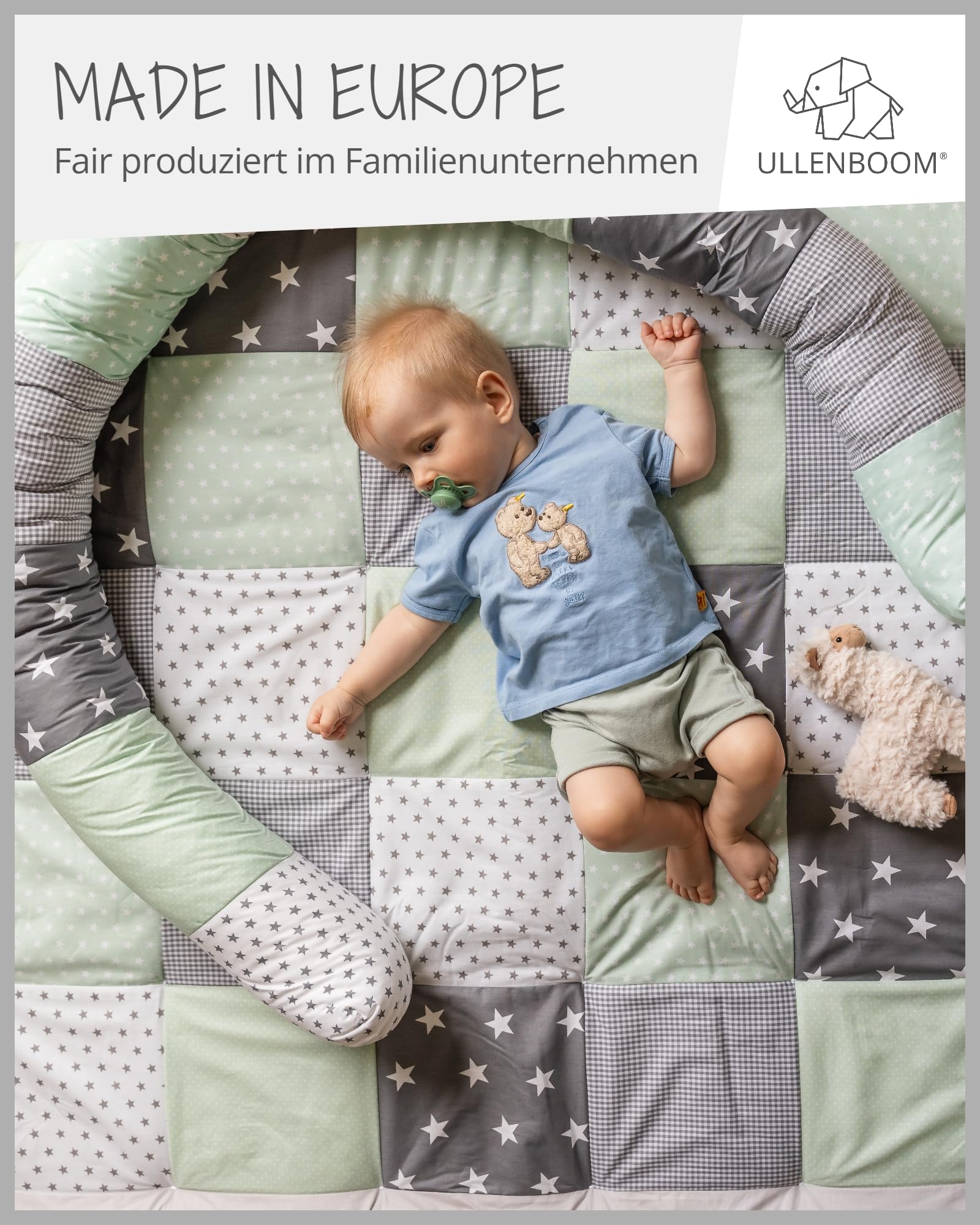 ULLENBOOM Krabbeldecke für Baby 80x80 cm, Outdoor-geeignet, 100% OEKO-TEX Materialien, Made in EU, Weich gepolstert, Eukalyptus - ideal als Spieldecke Baby - Meloni2