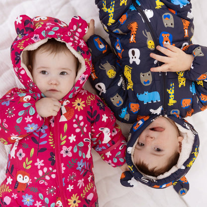 JiAmy Baby Winter Snowsuit, Toddler Bear Hood Fold-Over Mittens Booties Jumpsuit Toddler Warm Fleece Romper Girls Boys Warm Jumpsuit 3-24 Months
