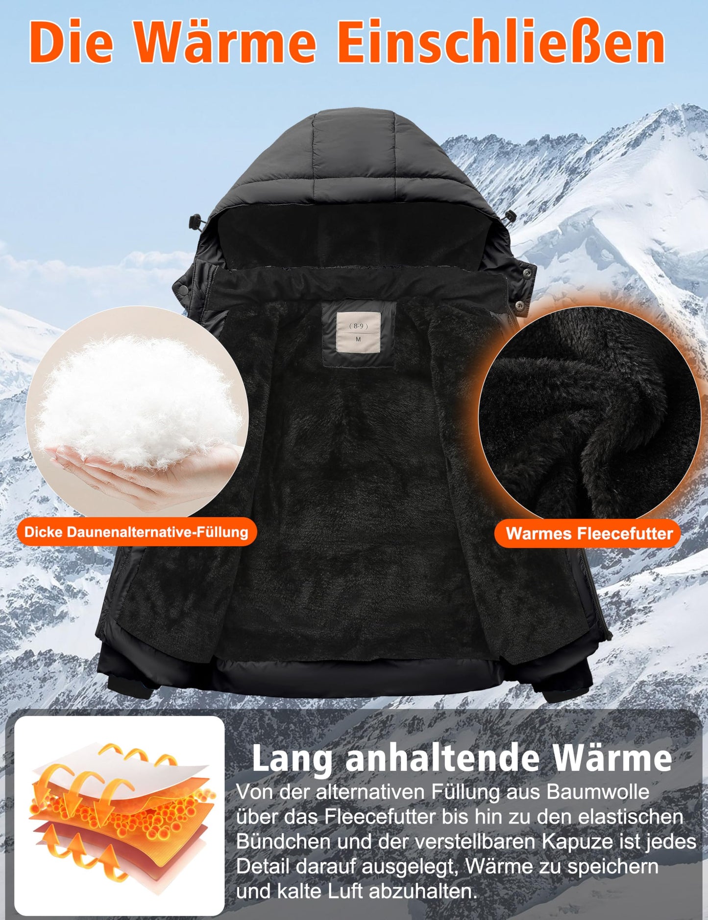 Winter Jacke Jungen Mädchen Kinder Jacke Warm Gefüttert Puffer Jacken Kinder Jacken Winter mit abnehmbarer Kapuze Wandern Jacke