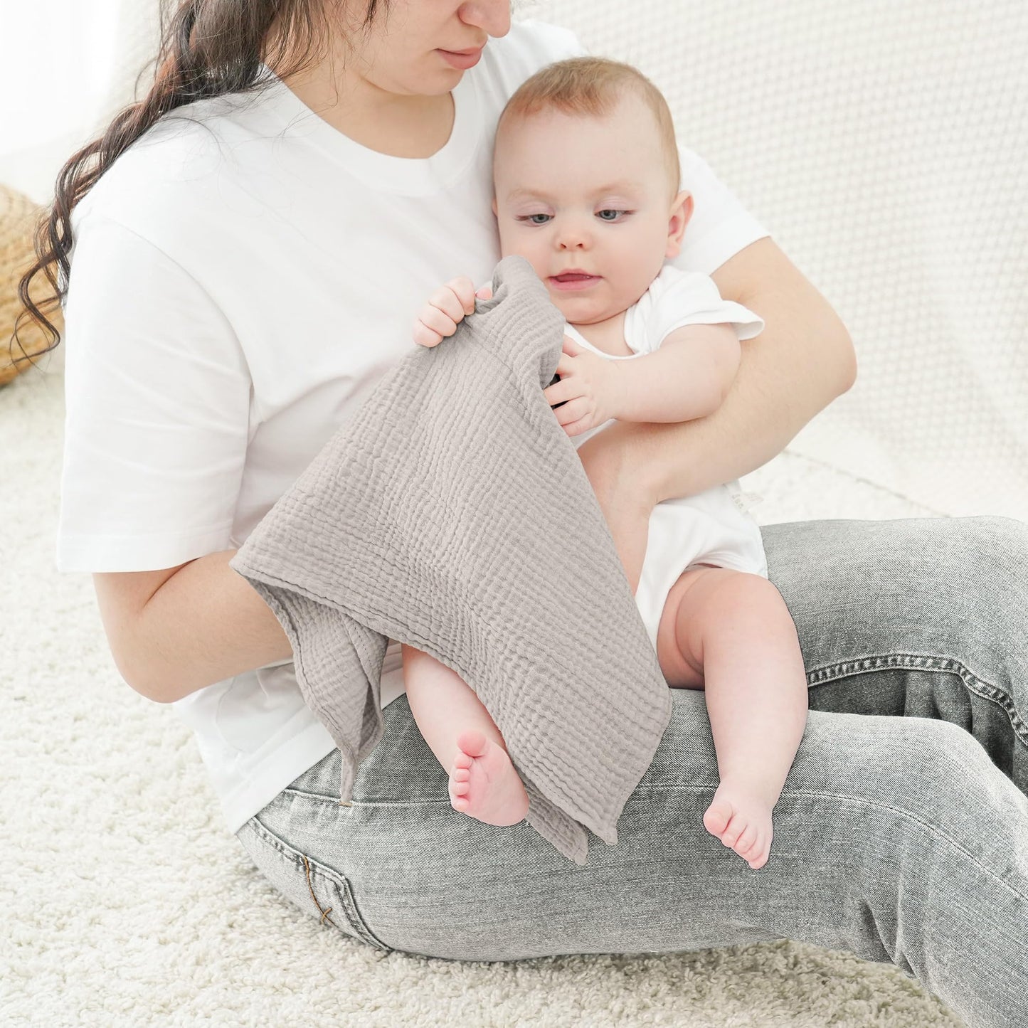 Bearmoss Moltontücher Baby 100% Baumwolle Weiche Spucktücher Baby,Atmungsaktiv und Extrem Saugfähig Musselin Tuch für Saugstark Mulltücher 4er 60x60cm (Brauner Druck)