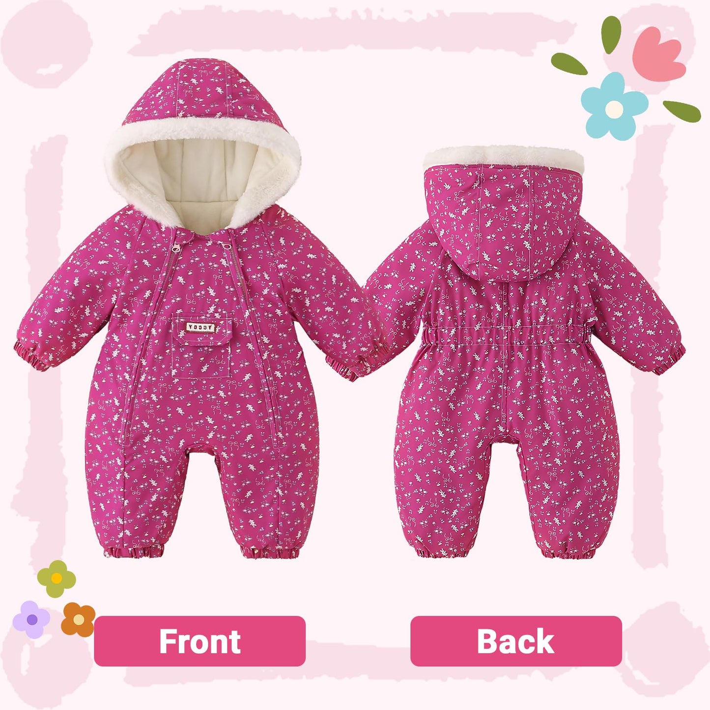 JiAmy Baby Snowsuit, Baby Boys Girls Winter Jumpsuit Romper Newborn Snow Overall for 0-24 Months