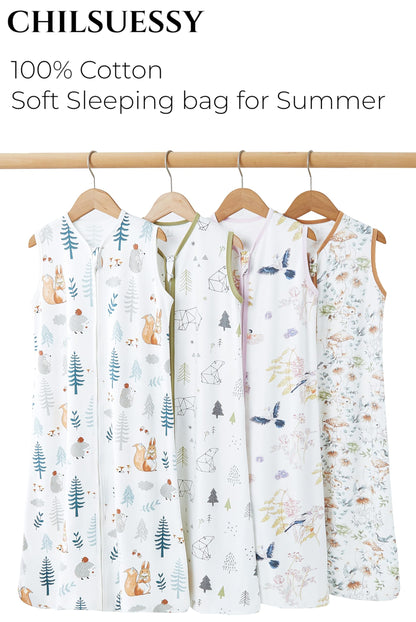 Chilsuessy Summer Baby Sleeping Bag, Small Children’s Sleeveless Pyjamas for Summer and Spring, 100 % Cotton