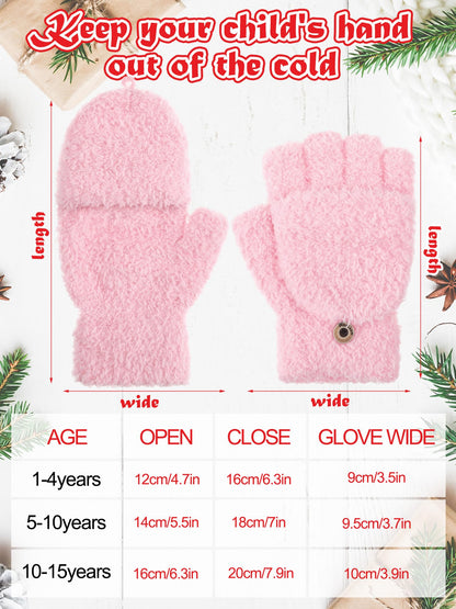 Geyoga 3er Pack Fingerlose Handschuhe mit Klappe Damen Winter Halbfinger Fäustlinge Handschuhe für Kinder