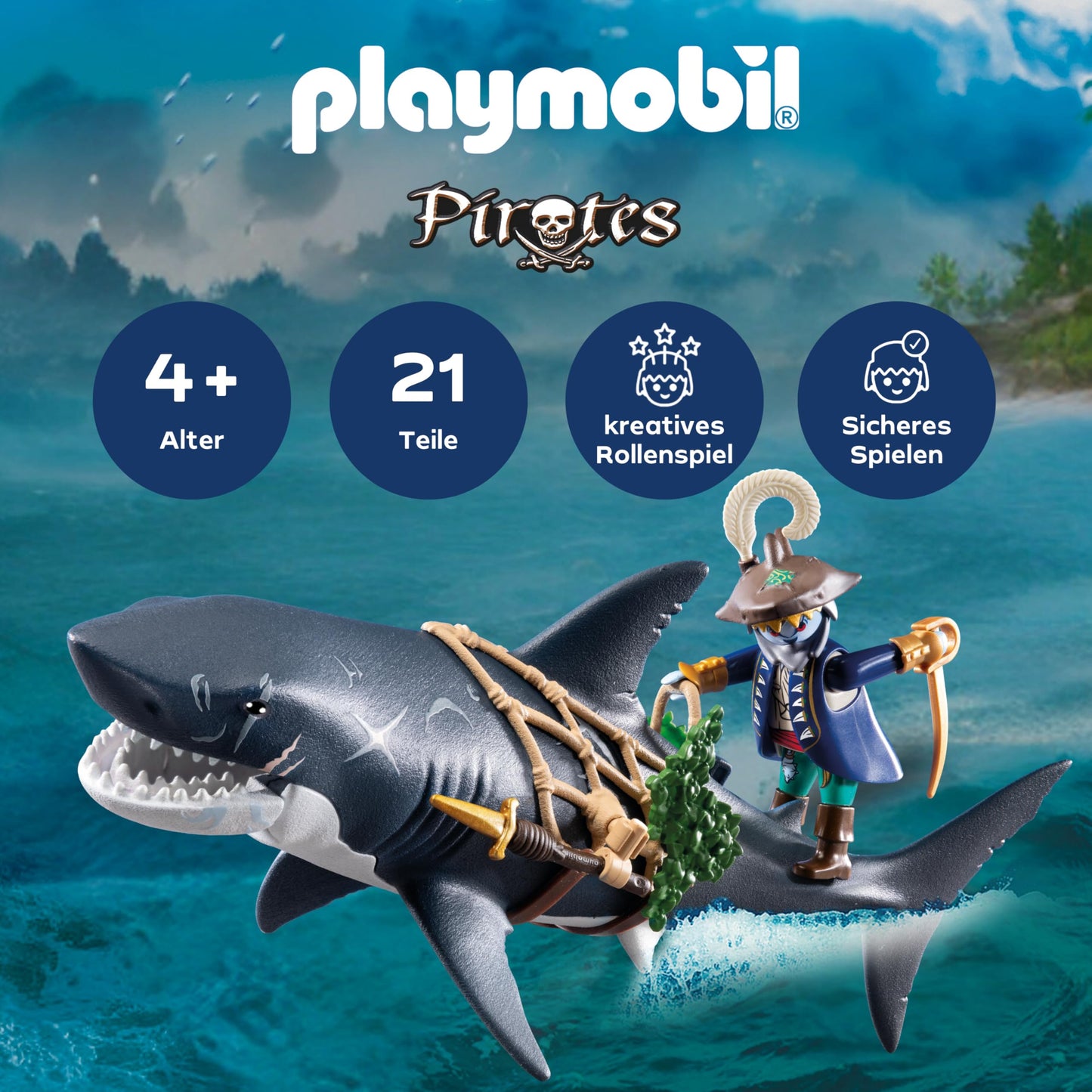 PLAYMOBIL | Pirates | Gefahr durch Riesenhai | Piratenspielzeug | Spielzeugfiguren | Spielzeug für Kinder ab 4 Jahren | 71793