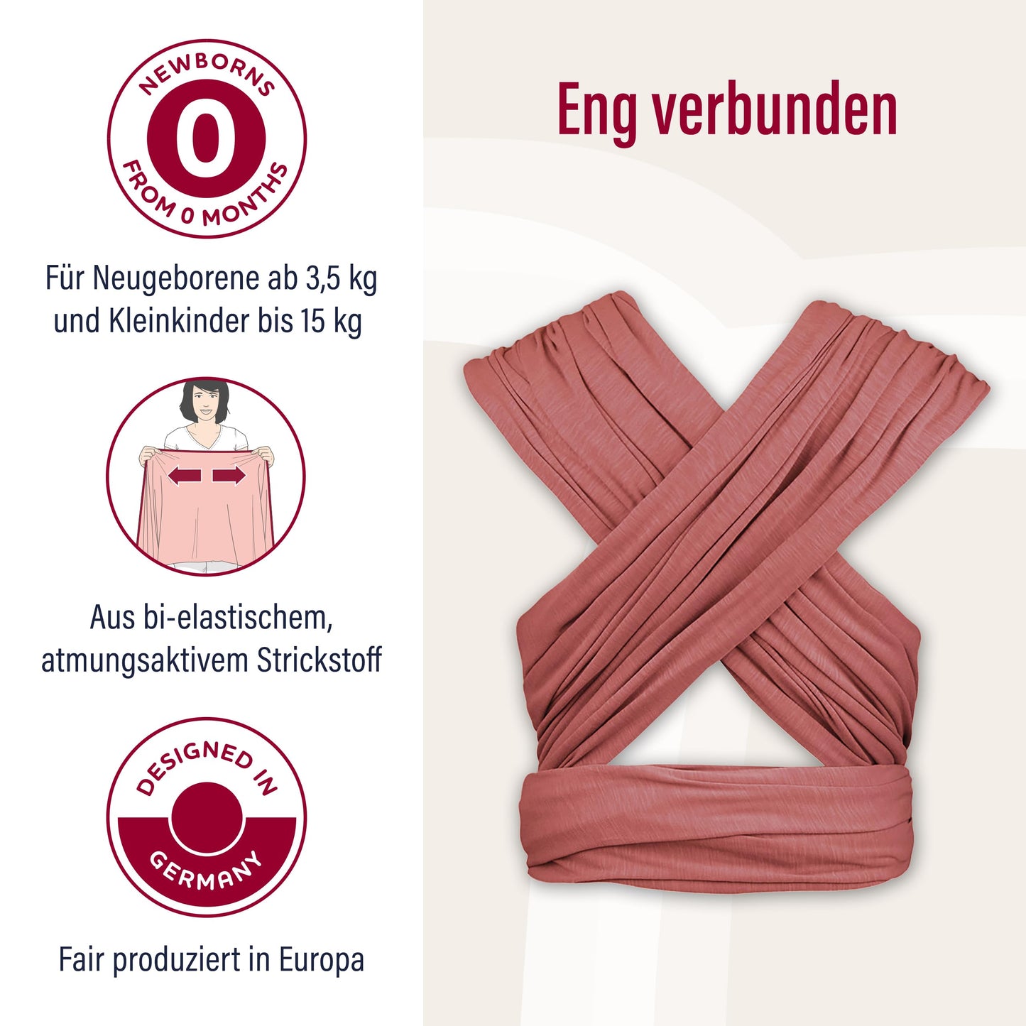 manduca Sling - Babytragetuch - Elastische Babytrage für Neugeborene von der Geburt bis zu 15 kg - Bio-Baumwolle - GOTS zertifiziert