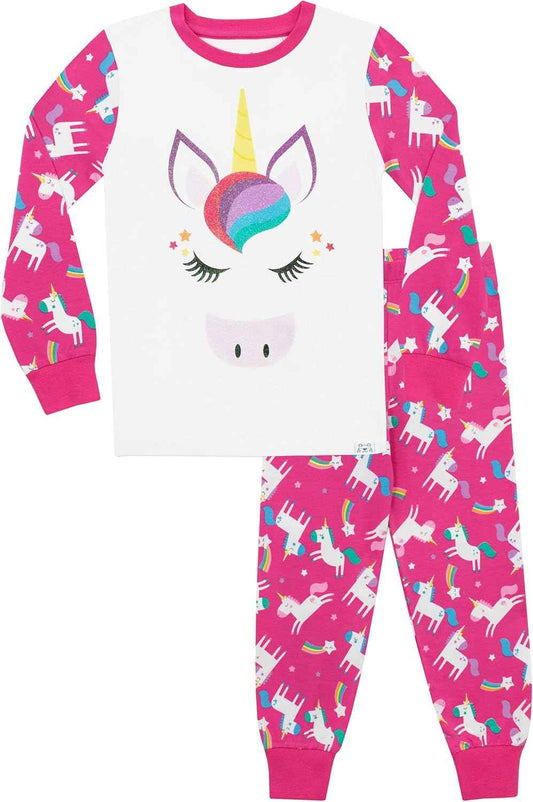 Harry Bear Girls Rainbow Glitter Unicorn Slim Fit Pyjamas