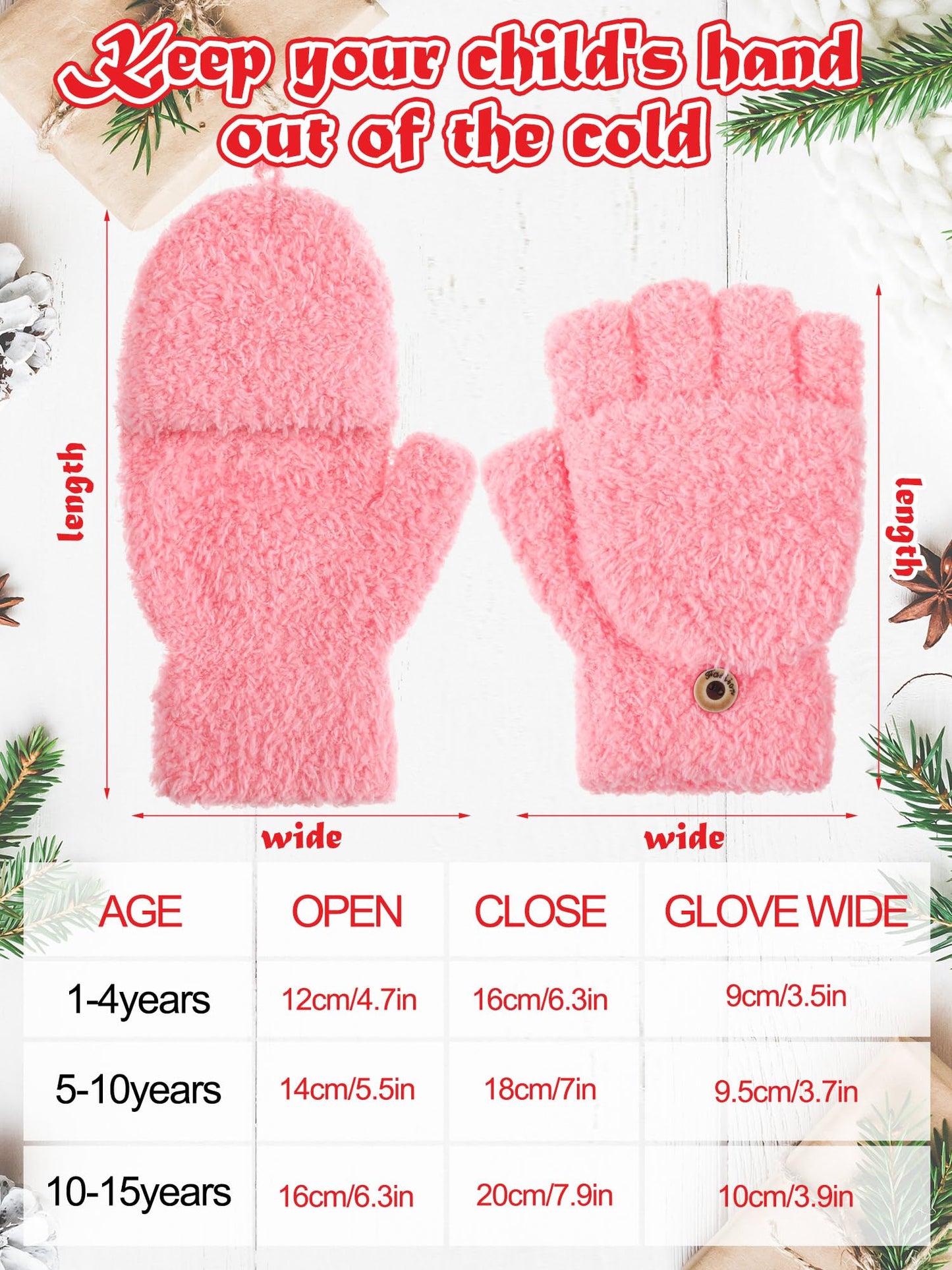 Geyoga 3er Pack Fingerlose Handschuhe mit Klappe Damen Winter Halbfinger Fäustlinge Handschuhe für Kinder