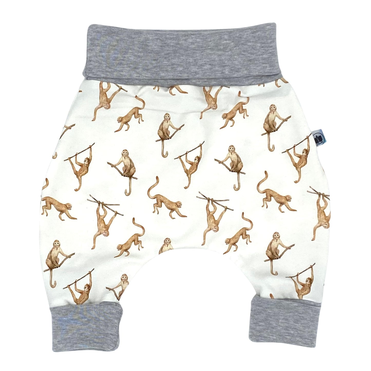 Baby Baggy Trousers, Handmade Cotton Jersey Grow Trousers, Sizes 50-74, 68-86, 92-104, Wide Waistband (Wild Life, 50-74)