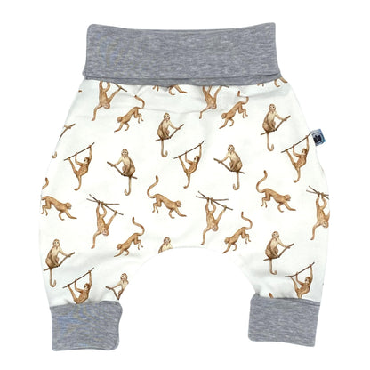 Baby Baggy Trousers, Handmade Cotton Jersey Grow Trousers, Sizes 50-74, 68-86, 92-104, Wide Waistband (Wild Life, 50-74)