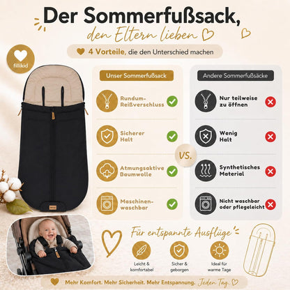 Babyfußsack Light Trend Exklusiv, 95x48cm | Leichter Sommer-Fußsack für Kinderwagen, Buggy & Sportwagen, Vorderteil abnehmbar, pflegeleicht
