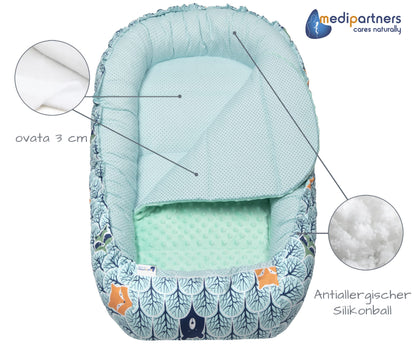 Medi Partners Babynestchen Babynest Set 100x60x15 Kuschelnest 5 teilig herausnehmbarer Einsatz Kokon Nestchen Babys Neugeborene 100% Baumwolle (REH mit Grauem Minky) - Meloni2
