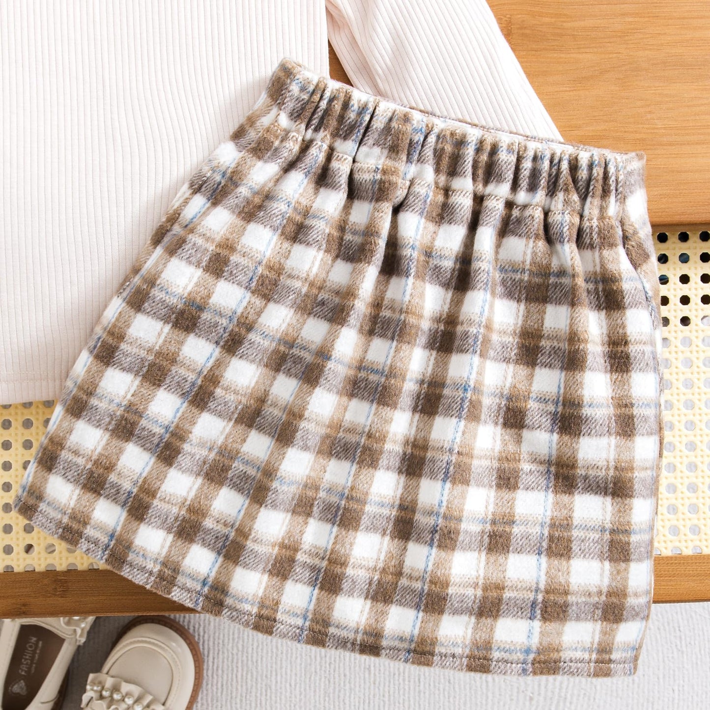 Baby Kinder Mädchen Kleidung Set Rüschen gerippt Langarm Top Fliege Checked Rock 2 Stück Frühling Herbst Kleinkind Outfits Set