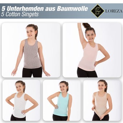 LOREZA ® 5 Mädchen Baumwolle Unterhemden Tank Top Kinder - Gr. 92-170