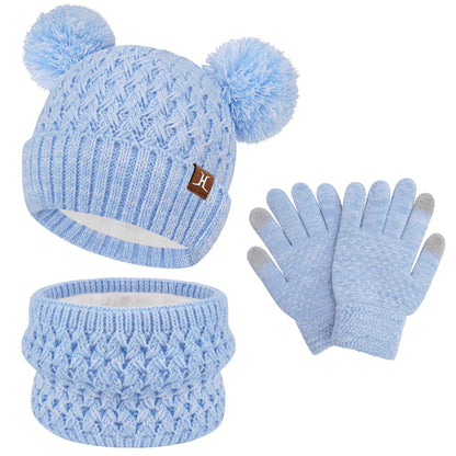 Children's Winter Hat Loop Scarf Touchscreen Gloves Set 2 3 4 5 6 7 Years Toddler Winter Hat Beanie Tube Scarf Knitted Pom Hats Gift Girls Boys
