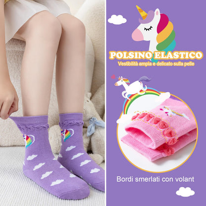 Cirorld Socken Kinder Mädchen Lustige Einhorn Meerjungfrau Tiergesicht Socken Süße Bunte Kindersocken Baumwolle Socken, 2-14 Jahre 6 Paare