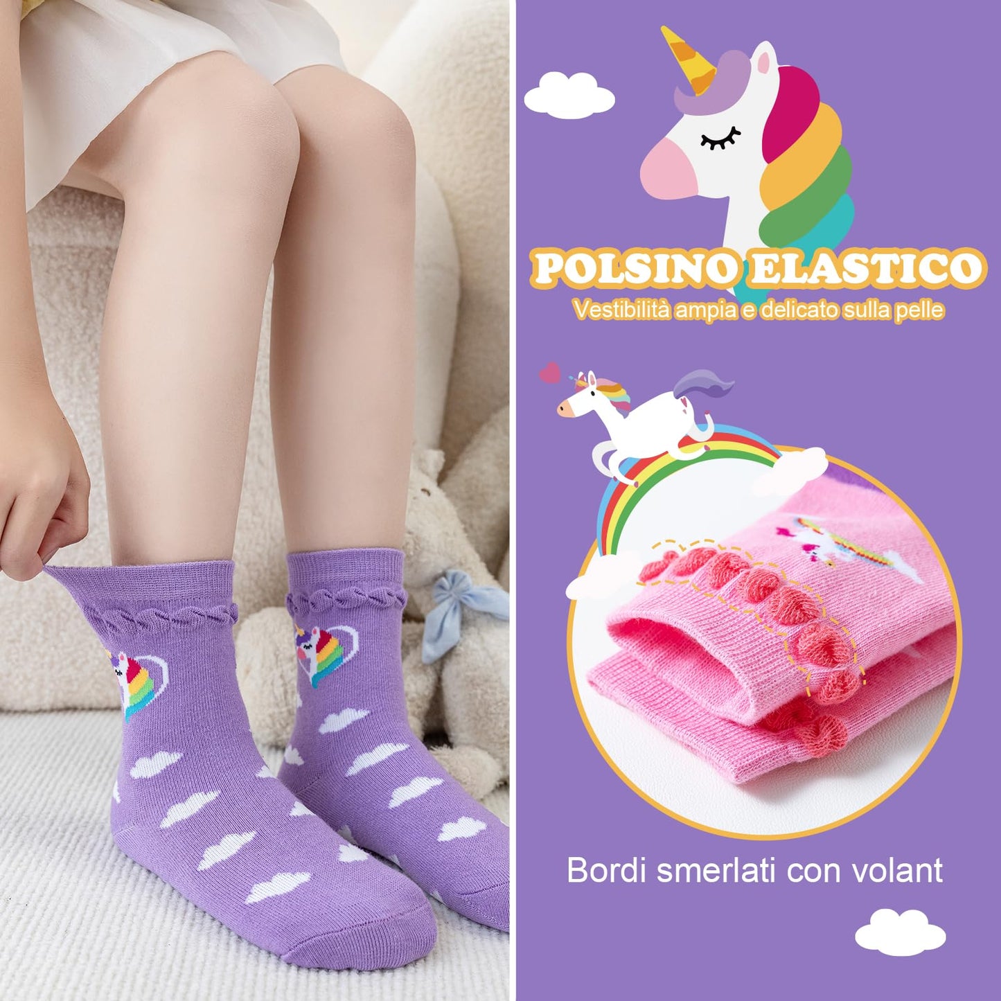 Cirorld Socken Kinder Mädchen Lustige Einhorn Meerjungfrau Tiergesicht Socken Süße Bunte Kindersocken Baumwolle Socken, 2-14 Jahre 6 Paare
