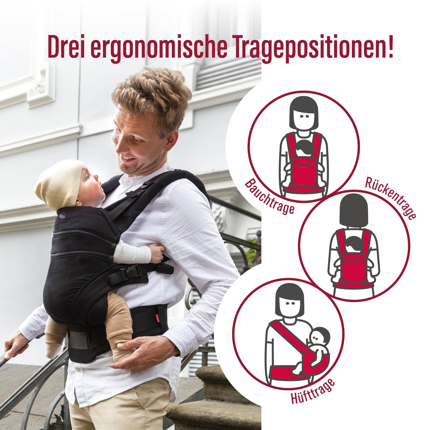 manduca XT Babytrage - Verstellbarer Sitz, der mitwächst - Vom Neugeborenen bis zum Kleinkind - Babytrage aus Bio-Baumwolle mit 3 Tragemöglichkeiten