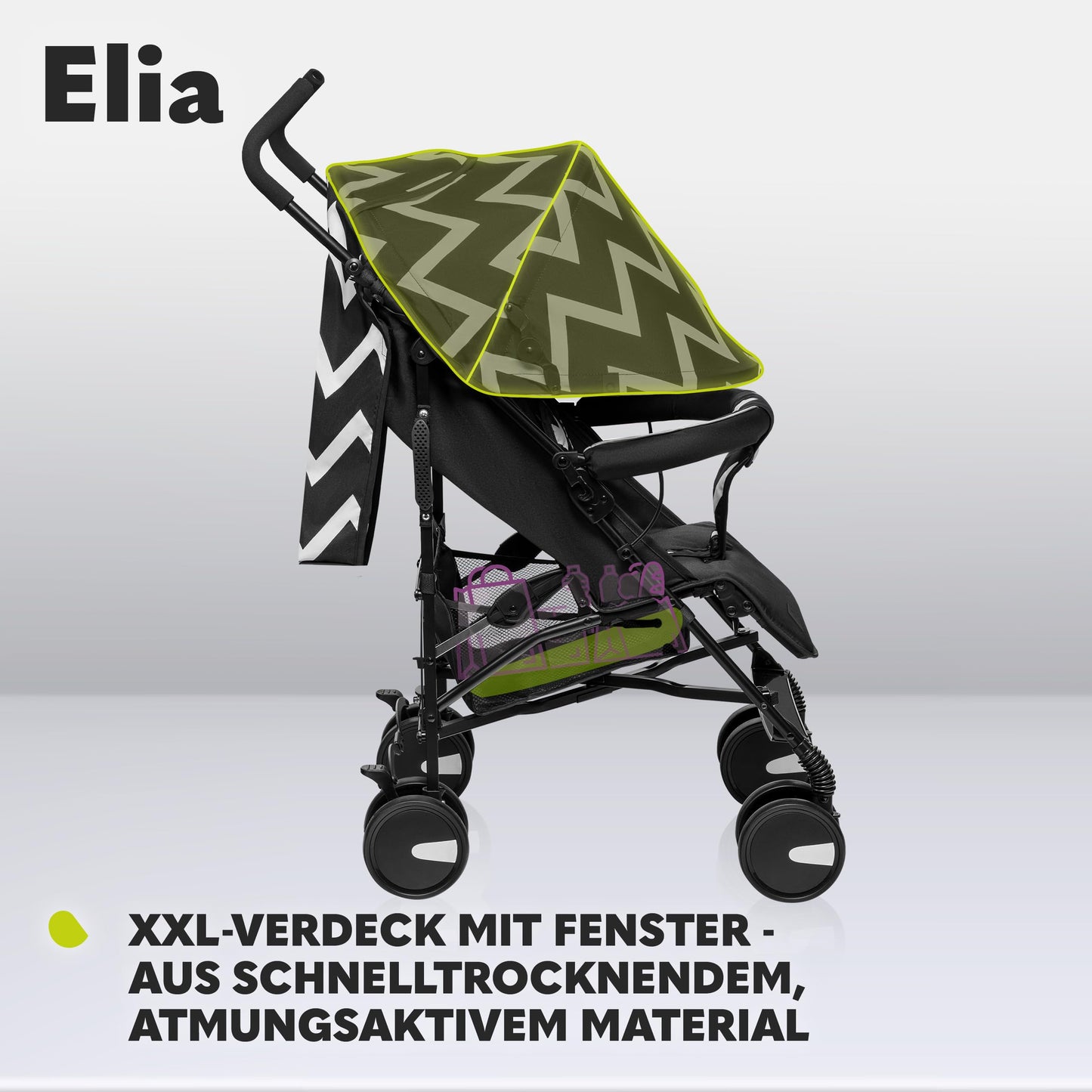LIONELO Elia Buggy Small Foldable Pushchair up to 15 kg, Back and Footrest Adjustment, Rear Wheel Brake, Mosquito Net, Shopping Basket - Meloni2