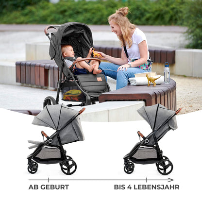 Kinderkraft GRANDE PLUS Kinderkraft Buggy von Geburt bis 22 kg, Zusammenklappen mit einer Hand, Liegeposition, großes Verdeck mit Fenster, alle 4 Räder gedämpft, geräumige Sitz, Grau - Meloni2