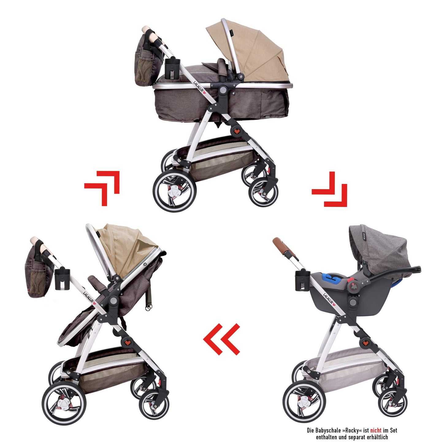 Lalalux Babyboomer leichter Kombikinderwagen Komplettset, Multifunktions-Kinderwagen, klappbar, sportlich, universell, doppelte Federung, inkl. Tasche, Regenschutz u.v.m. Für Kinder bis 36 Monate - Meloni2